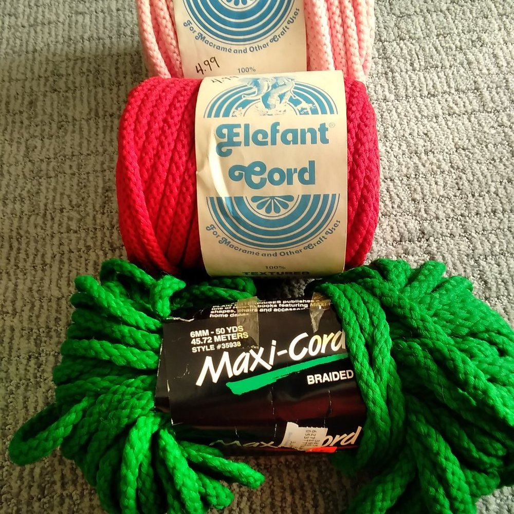 Macramé Cord/Yarn - 3 skeins- NEW-Red/Green/Pink